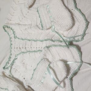 Hand Crocheted Baby Matching Set w/Sweater, Bonnet & Booties